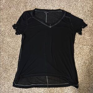Rock & Republic Sheer Black V-Neck T-Shirt XL EUC